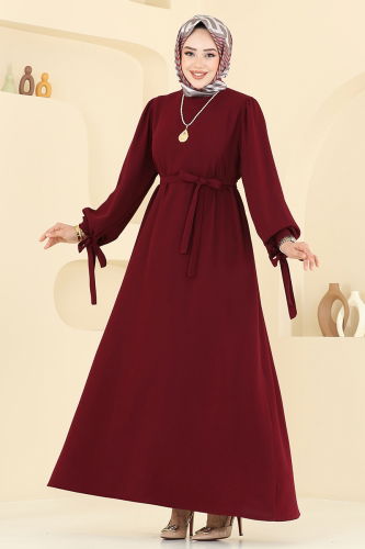 MRV B.G.S. - Beli Kemerli Krep Elbise 7121BGS895-M Bordo