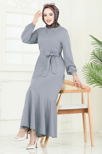 U.K.B. - Beli Kemerli Mira Elbise 23028UKB139 Gri