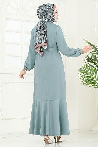 moda selvim Beli Kemerli Mira Elbise 23028UKB139 Mint - Thumbnail