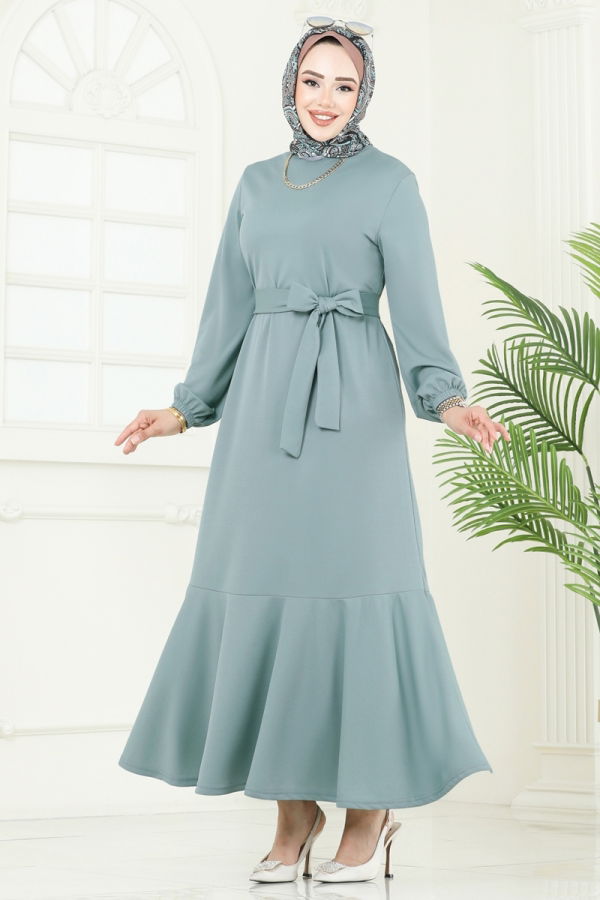 Modaselvim Elbise Beli Kemerli Mira Elbise 23028UKB139 Mint