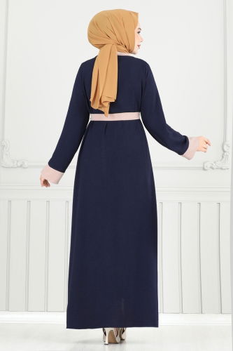 moda selvim Beli Kuşaklı Abaya Takım 0339BG354 Laci - Thumbnail
