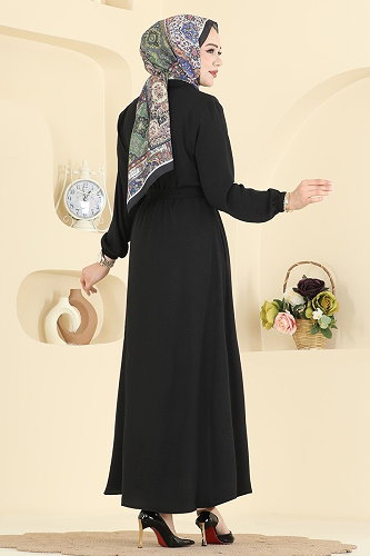 moda selvim Beli Kuşaklı Aerobin Ferace 3260HBS856 Siyah - Thumbnail