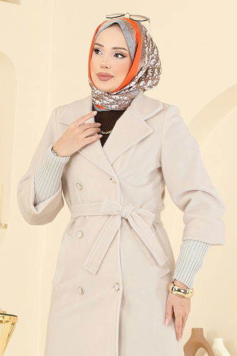 moda selvim Beli Kuşaklı Angora Kaban 1183OZT1013 Taş - Thumbnail