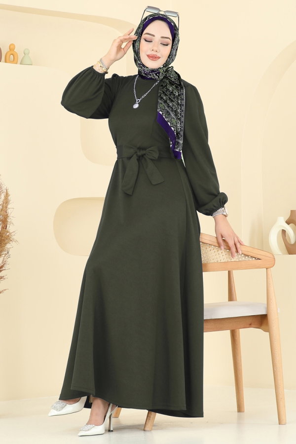 Modaselvim Elbise Beli Kuşaklı Elbise 25029UKB139 Haki