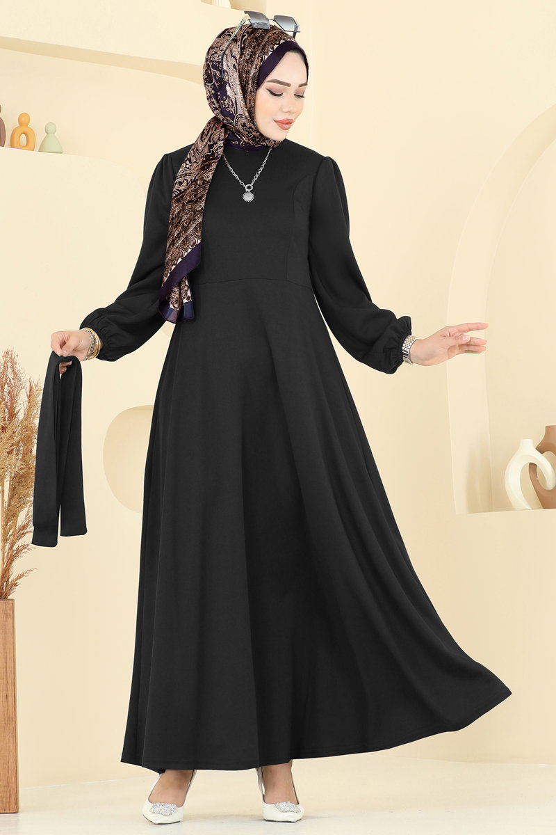 Beli Kuşaklı Elbise 25029UKB139 Siyah