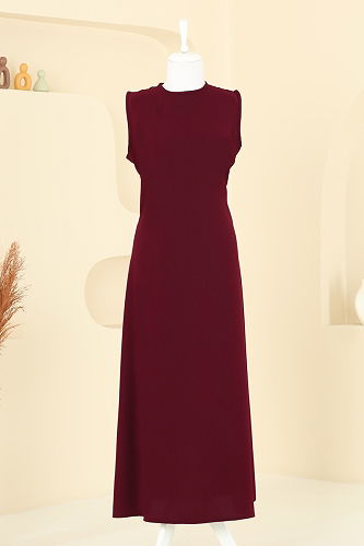 moda selvim Beli Kuşaklı Elbise Takım 0347BG354 Bordo - Thumbnail