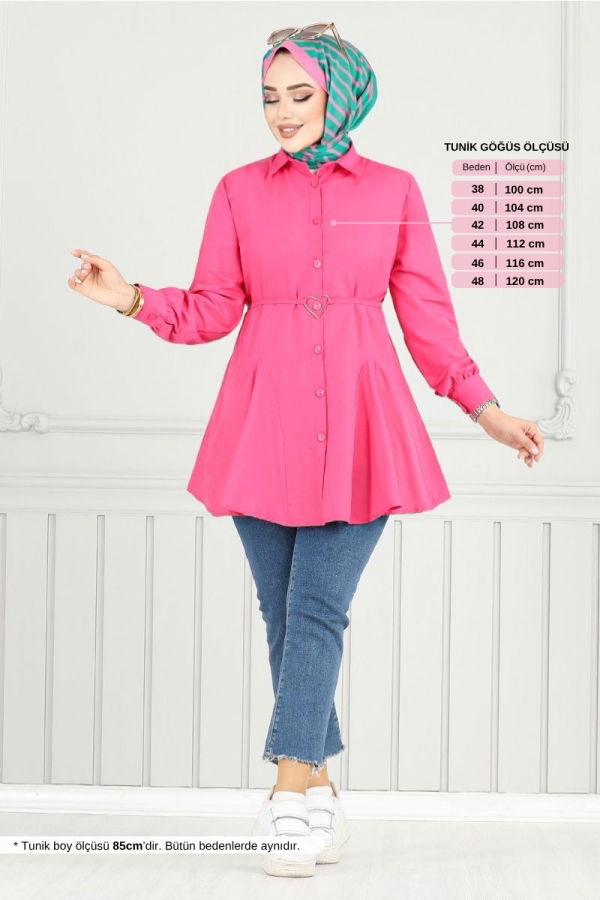 Modaselvim Bluz ve Gömlek Beli Kuşaklı Gömlek 256ASN936-M Fuşya
