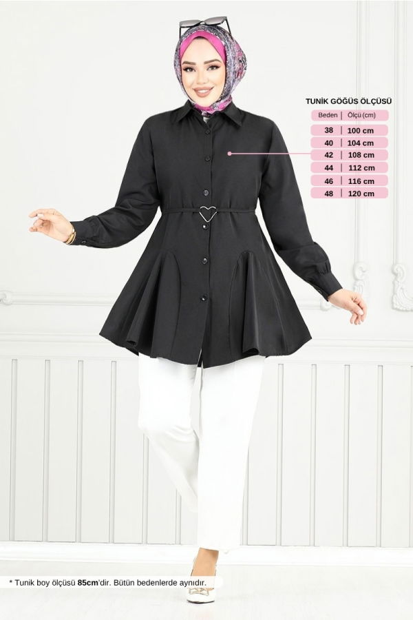 Modaselvim Bluz ve Gömlek Beli Kuşaklı Gömlek 256ASN936-M Siyah
