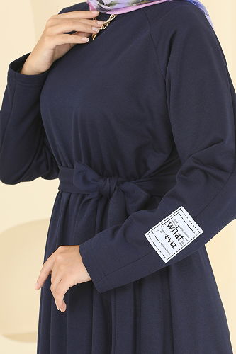 moda selvim Beli Kuşaklı İki İp Elbise PL2828 Laci - Thumbnail