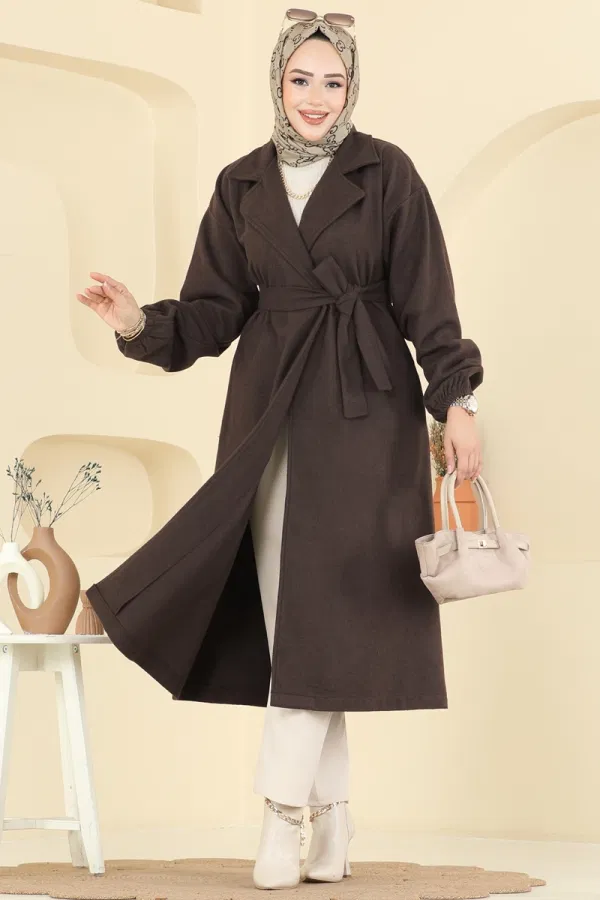 Modaselvim Kaban Beli Kuşaklı Kaşe Kaban 2059ERK1158 Kahve