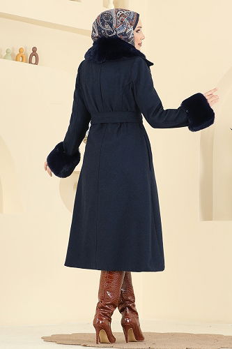 moda selvim Beli Kuşaklı Kaşe Kaban 8159AB368 Laci - Thumbnail