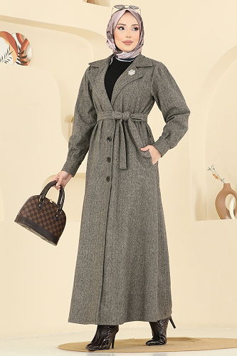 moda selvim Beli Kuşaklı Kaşe Kaban 9054S324 Vizyon - Thumbnail