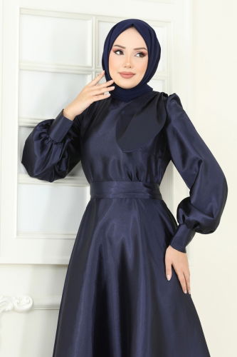 moda selvim Beli Kuşaklı Saten Abiye 2745ASMK1074 Laci - Thumbnail