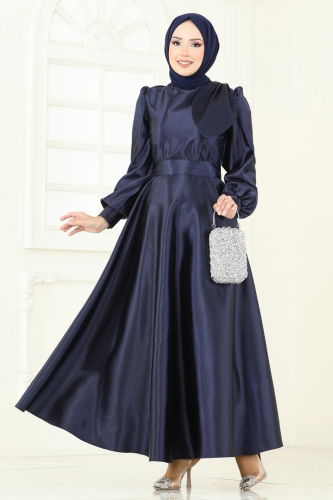 moda selvim Beli Kuşaklı Saten Abiye 2745ASMK1074 Laci - Thumbnail