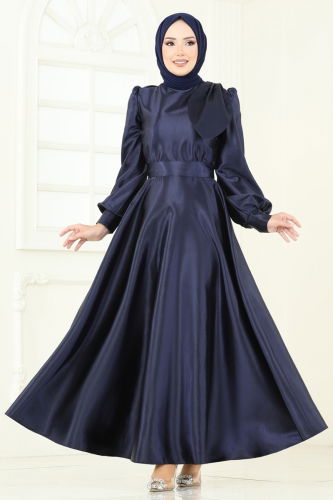 moda selvim Beli Kuşaklı Saten Abiye 2745ASMK1074 Laci - Thumbnail