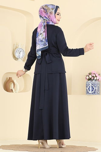 moda selvim Beli Kuşaklı Scuba Takım 763SHE1174 Laci - Thumbnail