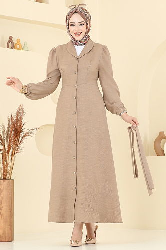 moda selvim Beli Kuşaklı Sofia Elbise 9162PLK541 Vizyon - Thumbnail