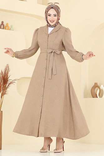 moda selvim Beli Kuşaklı Sofia Elbise 9162PLK541 Vizyon - Thumbnail