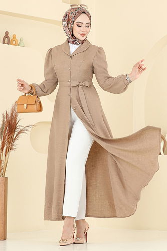 moda selvim Beli Kuşaklı Sofia Elbise 9162PLK541 Vizyon - Thumbnail