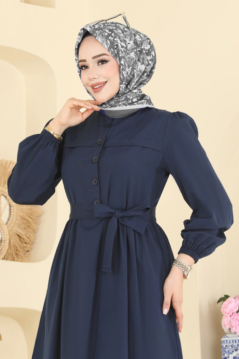 Beli Kuşaklı Terikoton Elbise 3076KTR750 Açık Laci