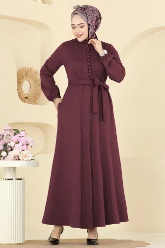 S.L. - Beli Kuşaklı Tivit Ferace 2769SL432 Bordo