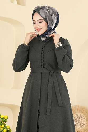 moda selvim Beli Kuşaklı Tivit Ferace 2769SL432 Haki - Thumbnail