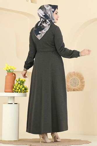 moda selvim Beli Kuşaklı Tivit Ferace 2769SL432 Haki - Thumbnail