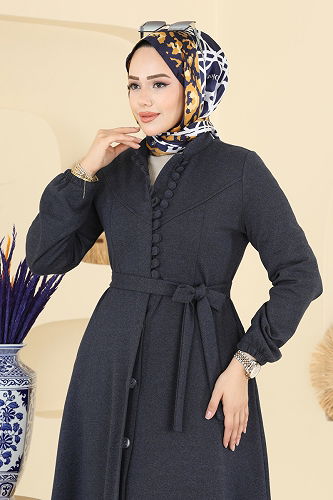 moda selvim Beli Kuşaklı Tivit Ferace 2769SL432 Laci - Thumbnail