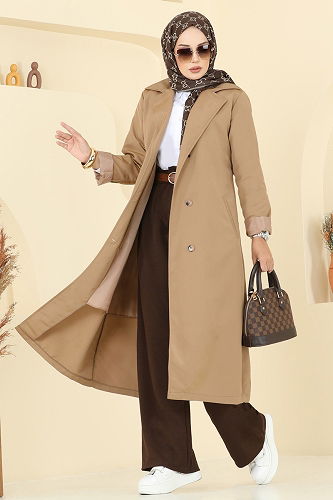 moda selvim Beli Kuşaklı Trençkot 2516MSA980 Camel - Thumbnail