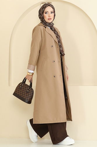 moda selvim Beli Kuşaklı Trençkot 2516MSA980 Camel - Thumbnail