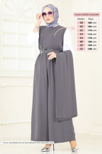 moda selvim Beli Lastikli Abaya Tulum 2628SL432 Antrasit - Thumbnail