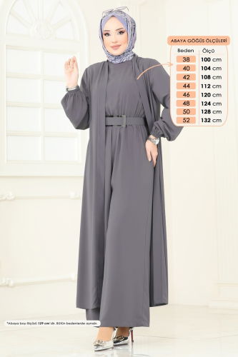 moda selvim Beli Lastikli Abaya Tulum 2628SL432 Antrasit - Thumbnail