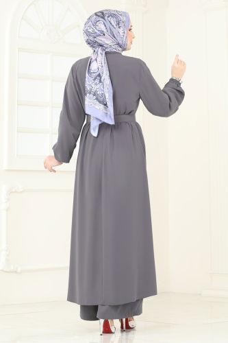 moda selvim Beli Lastikli Abaya Tulum 2628SL432 Antrasit - Thumbnail