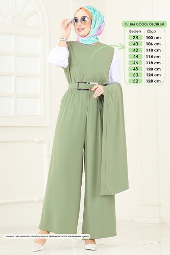 moda selvim Beli Lastikli Abaya Tulum 2628SL432 Çağla - Thumbnail