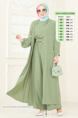 moda selvim Beli Lastikli Abaya Tulum 2628SL432 Çağla - Thumbnail