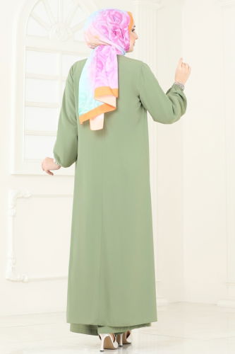 moda selvim Beli Lastikli Abaya Tulum 2628SL432 Çağla - Thumbnail