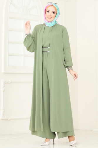 moda selvim Beli Lastikli Abaya Tulum 2628SL432 Çağla - Thumbnail