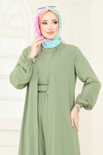 moda selvim Beli Lastikli Abaya Tulum 2628SL432 Çağla - Thumbnail