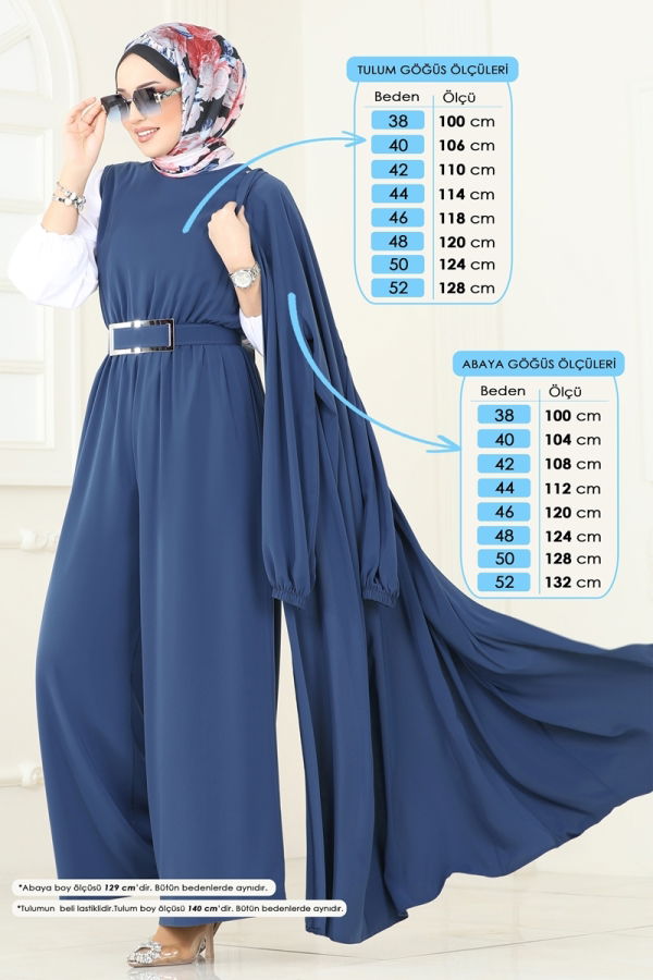 Modaselvim Tulum Beli Lastikli Abaya Tulum 2628SL432 İndigo