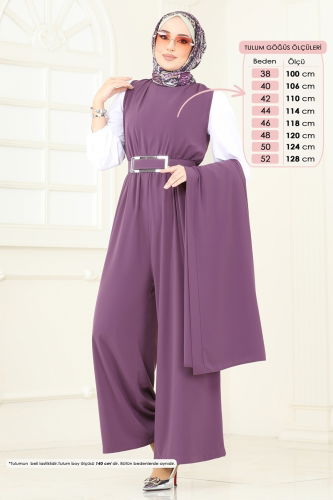 moda selvim Beli Lastikli Abaya Tulum 2628SL432 Koyu Lila - Thumbnail