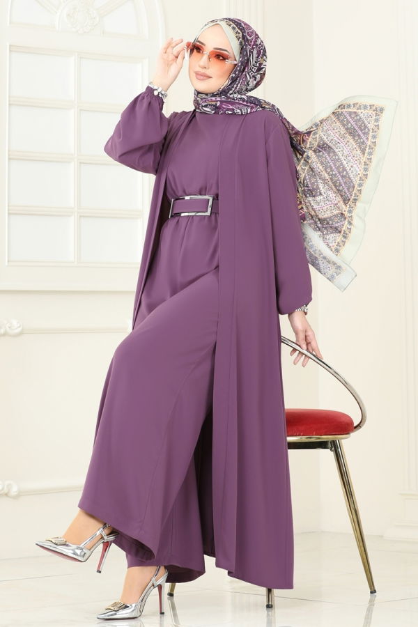 Modaselvim Tulum Beli Lastikli Abaya Tulum 2628SL432 Koyu Lila