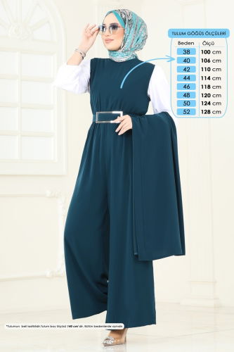 moda selvim Beli Lastikli Abaya Tulum 2628SL432 Petrol - Thumbnail