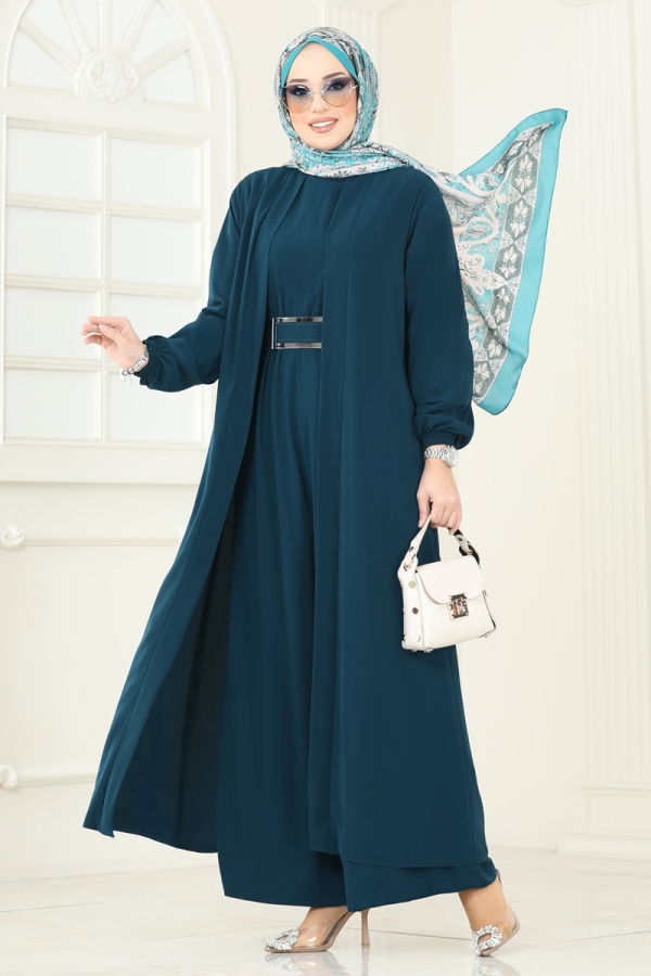 Modaselvim Tulum Beli Lastikli Abaya Tulum 2628SL432 Petrol