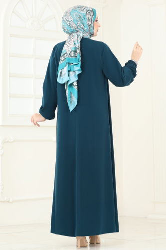 moda selvim Beli Lastikli Abaya Tulum 2628SL432 Petrol - Thumbnail