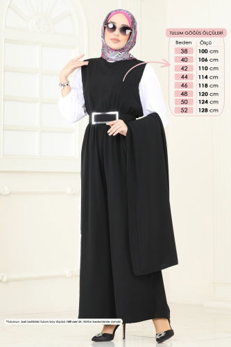 moda selvim Beli Lastikli Abaya Tulum 2628SL432 Siyah - Thumbnail