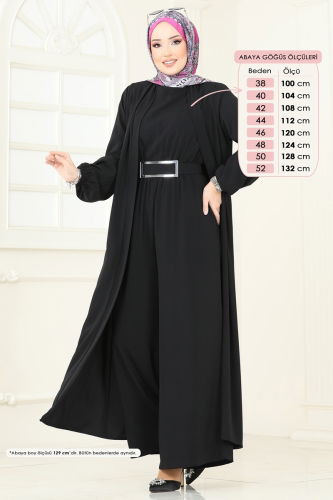 moda selvim Beli Lastikli Abaya Tulum 2628SL432 Siyah - Thumbnail