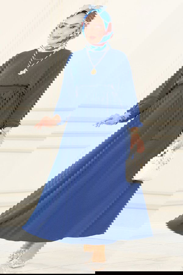 Modaselvim SEPETTE NET %20 + %10 İNDİRİM Beli Lastikli Aerobin Elbise 424BRZ597 İndigo