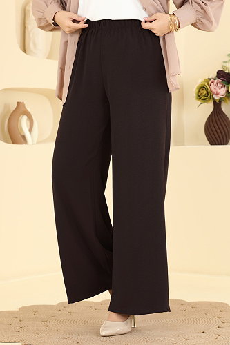 moda selvim Beli Lastikli Aerobin Pantolon 3888BLU797 Acı Kahve - Thumbnail