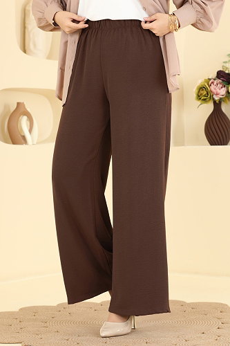 moda selvim Beli Lastikli Aerobin Pantolon 3888BLU797 Kahve - Thumbnail