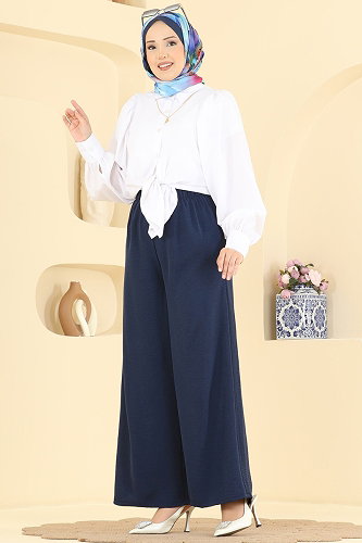 moda selvim Beli Lastikli Aerobin Pantolon 3888BLU797 Laci - Thumbnail